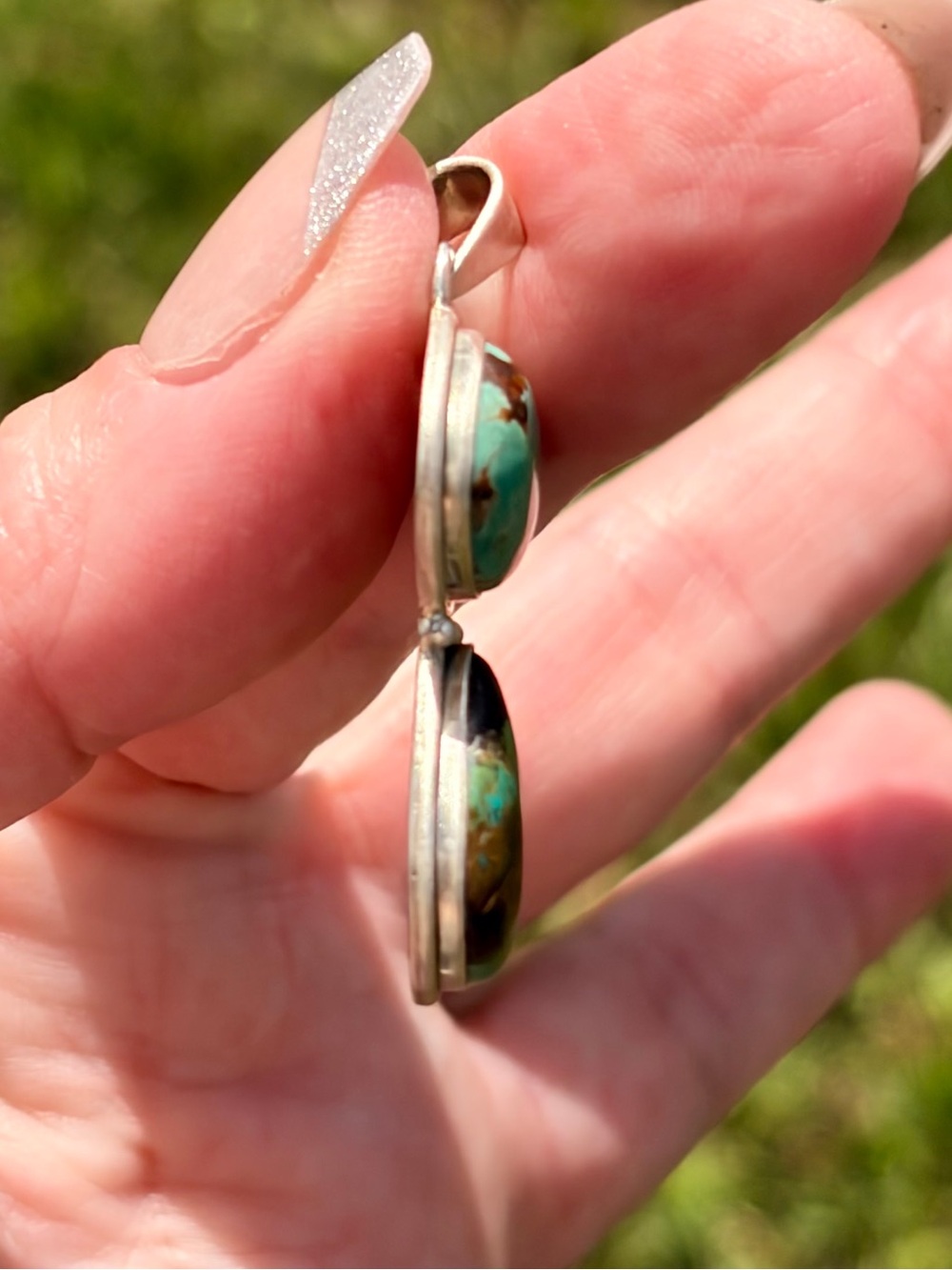 925 Sterling Silver Royston Ribbon Turquoise Double-Drop Pendant - Picture 8 of 11